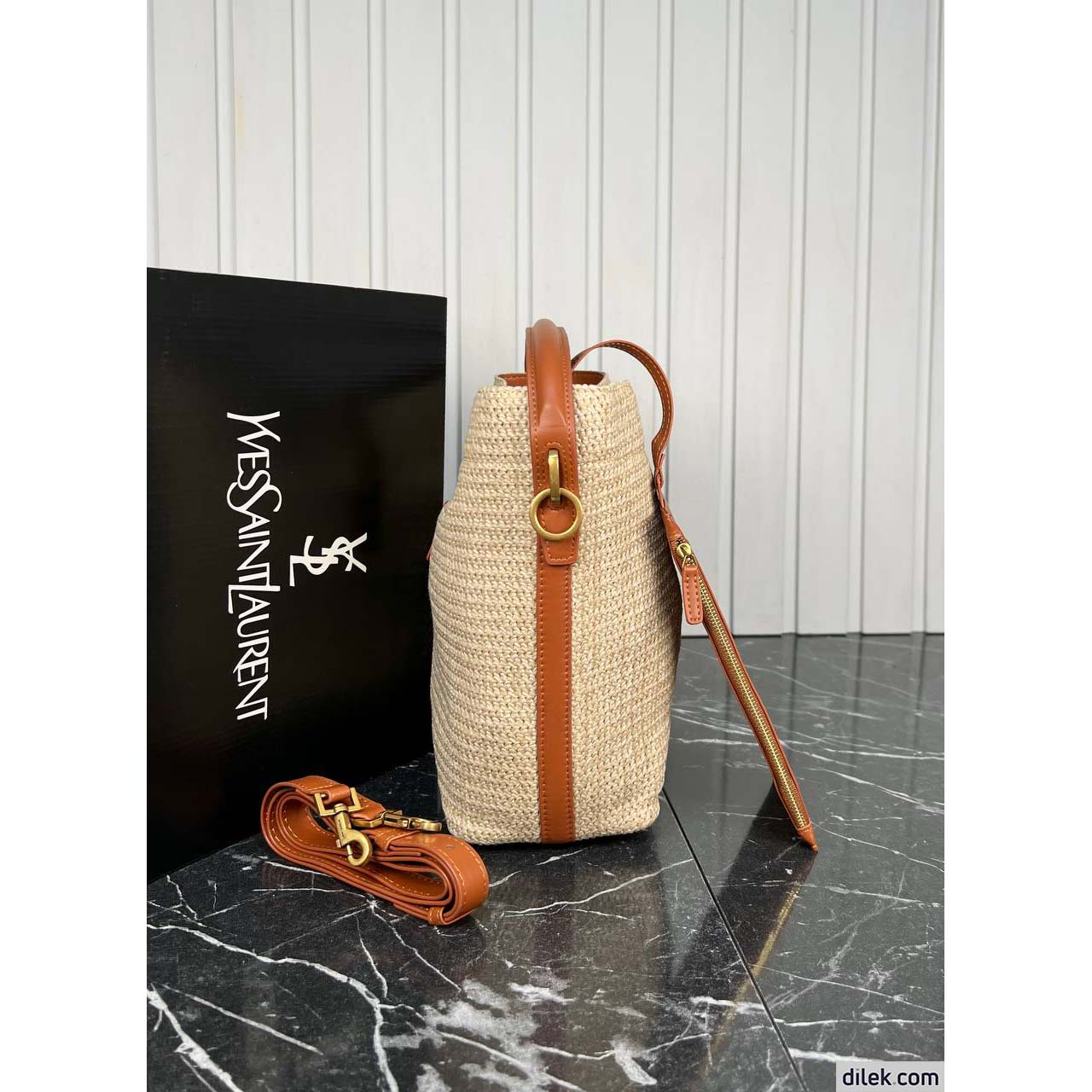 Saint Laurent Le 37 Raffia Bucket Bag