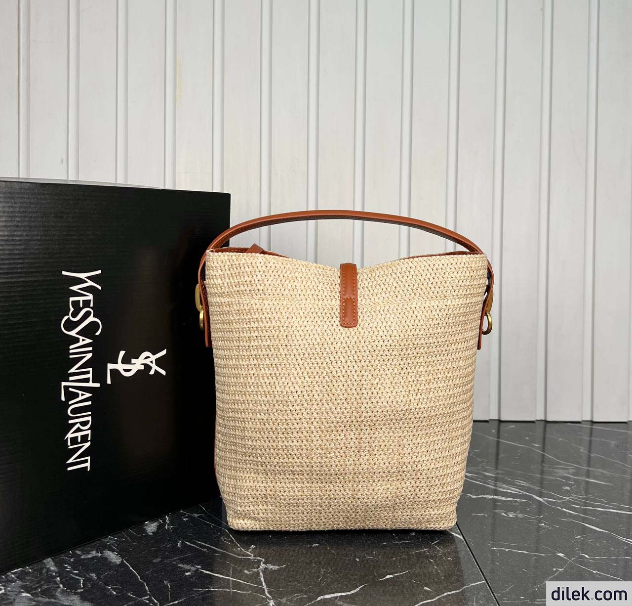 Saint Laurent Le 37 Raffia Bucket Bag