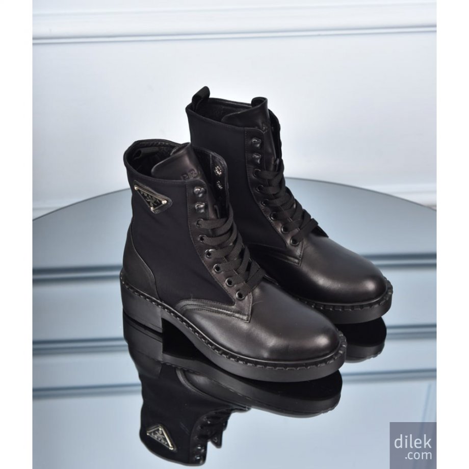 Prada Brushed Leather and Re-Nylon Boots