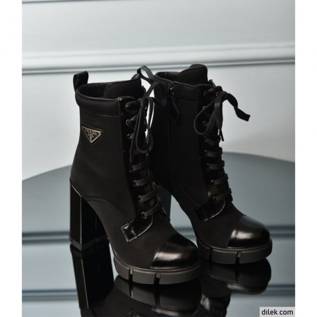 Prada Brushed Leather and Nylon Booties